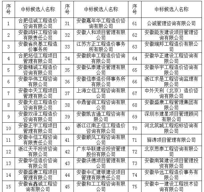 造價咨詢中介庫一標段中標候選人名單1 造價咨詢中介庫一標段中標候選人名單1