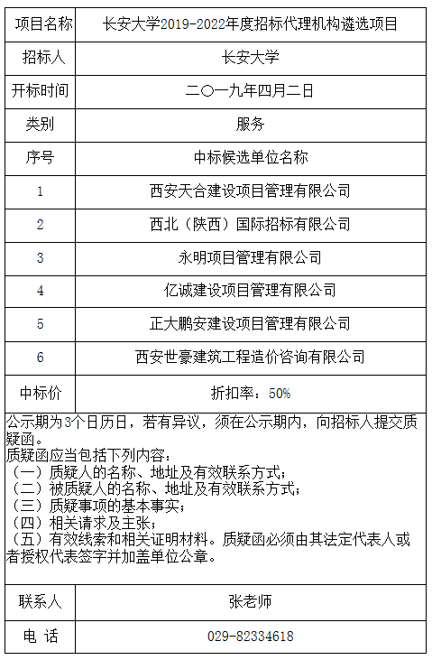 長安大學2019-2022年度招標代理機構遴選項目 長安大學2019-2022年度招標代理機構遴選項目